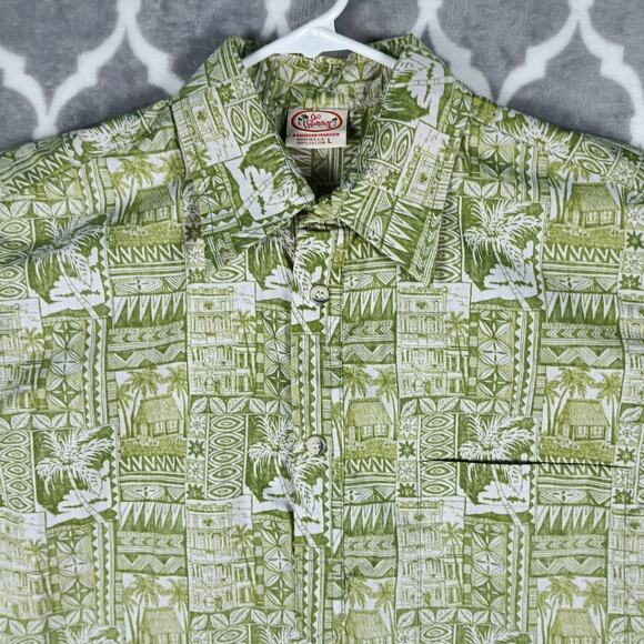 Tropical Green Patterned Casual Button Down Shirt - Picture 1 of 8